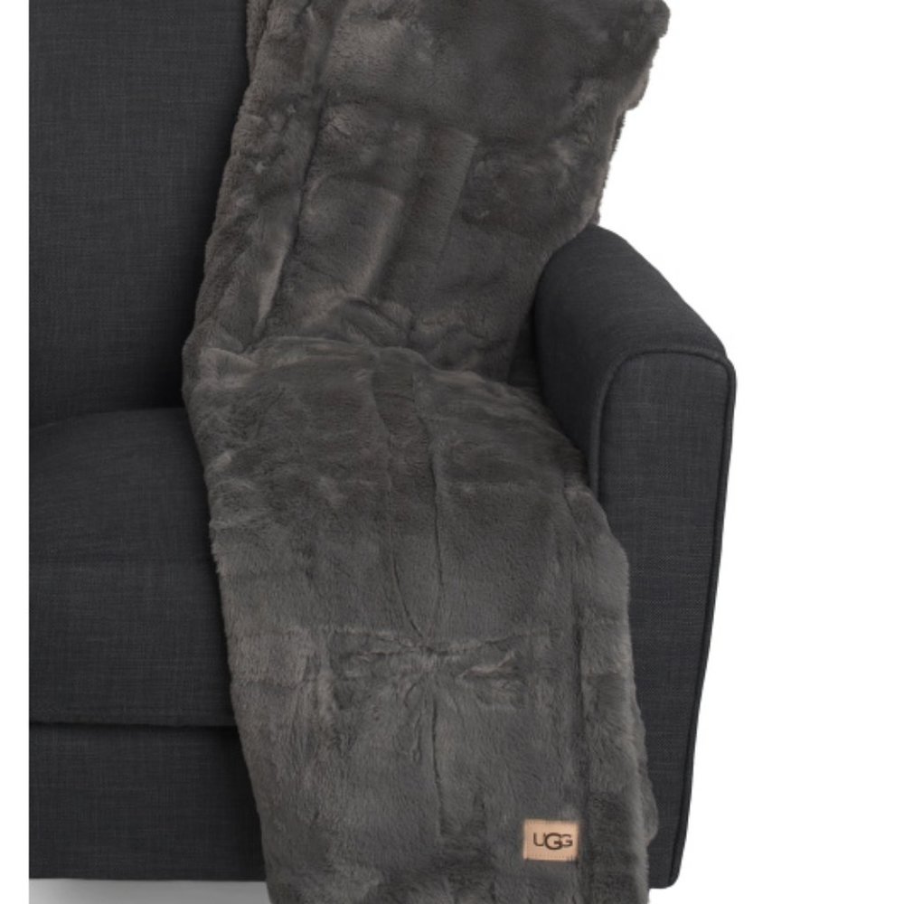 NWT UGG 50 X 70 LANAI CHARCOAL GRAY FUR THROW